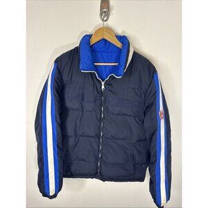Vintage Tommy Hilfiger Reversible Puffer Jacket Ski Club USA Navy Blue L